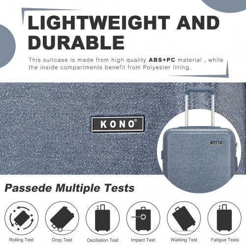 KSK2494 - Kono 3-Piece Minimalist Hard Shell ABS+PC Luggage Set with TSA Lock and 360° Spinner Wheels - Denim Blue