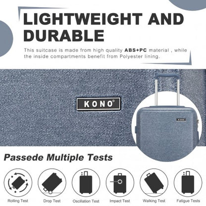 KSK2494 - Kono 3-Piece Minimalist Hard Shell ABS+PC Luggage Set with TSA Lock and 360° Spinner Wheels - Denim Blue