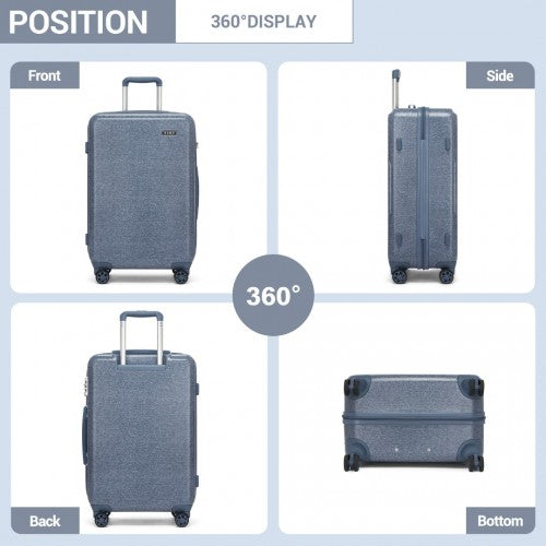 KSK2494 - Kono 3-Piece Minimalist Hard Shell ABS+PC Luggage Set with TSA Lock and 360° Spinner Wheels - Denim Blue