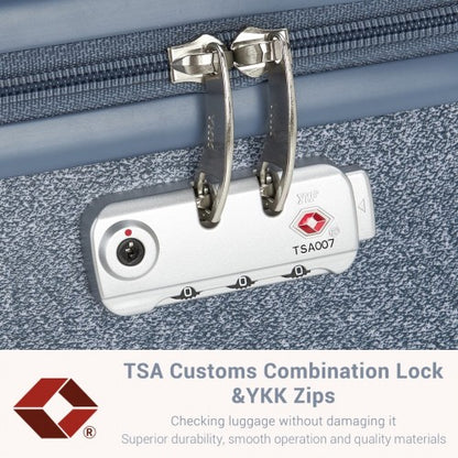 KSK2494 - Kono 3-Piece Minimalist Hard Shell ABS+PC Luggage Set with TSA Lock and 360° Spinner Wheels - Denim Blue