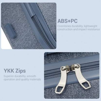 KSK2494 - Kono 3-Piece Minimalist Hard Shell ABS+PC Luggage Set with TSA Lock and 360° Spinner Wheels - Denim Blue