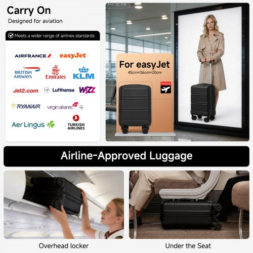 KSK2581 - Kono 16 Inch ABS+PC Compact Cabin Suitcase – Lightweight Hard Shell Carry-On with Spinner Wheels