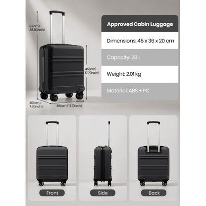 KSK2581 - Kono 16 Inch ABS+PC Compact Cabin Suitcase – Lightweight Hard Shell Carry-On with Spinner Wheels