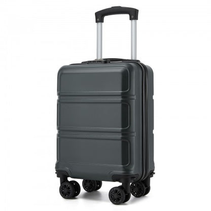 Front view of grey 15-inch cabin suitcase with extended handle and ribbed shell design