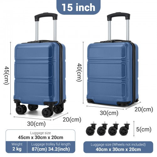 KSK2581 - Kono 15″ Lightweight ABS+PC Hard Shell Cabin Suitcase with Removable Spinner Wheels 45×30×20 cm - Navy