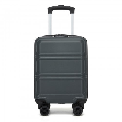 Matte grey 15-inch hard-shell cabin suitcase with ribbed texture and spinner wheels