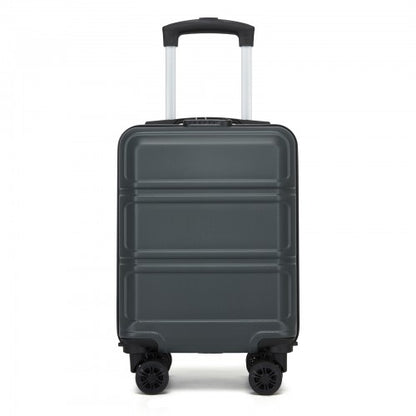 Matte grey 15-inch hard-shell cabin suitcase with ribbed texture and spinner wheels