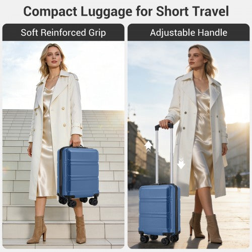 KSK2581 - Kono 15″ Lightweight ABS+PC Hard Shell Cabin Suitcase with Removable Spinner Wheels 45×30×20 cm - Navy