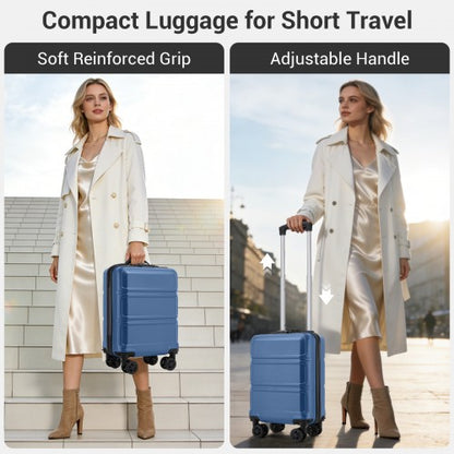 KSK2581 - Kono 15″ Lightweight ABS+PC Hard Shell Cabin Suitcase with Removable Spinner Wheels 45×30×20 cm - Navy