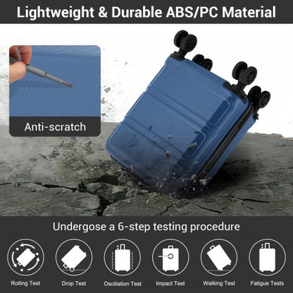 KSK2581 - Kono 15″ Lightweight ABS+PC Hard Shell Cabin Suitcase with Removable Spinner Wheels 45×30×20 cm - Navy