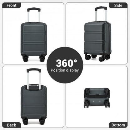 360-degree view of matte grey 15-inch hard-shell suitcase showing all angles