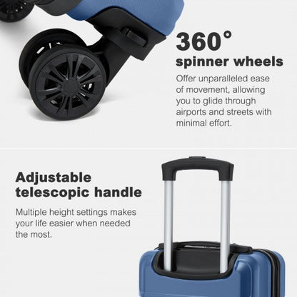 KSK2581 - Kono 15″ Lightweight ABS+PC Hard Shell Cabin Suitcase with Removable Spinner Wheels 45×30×20 cm - Navy