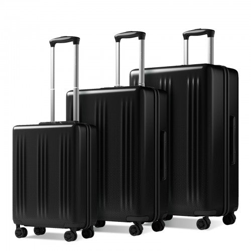 KSK2583 - Kono Premium ABS+PC 3-Piece Hard Shell Luggage Set with TSA Lock & 360° Silent Spinner Wheels - Black