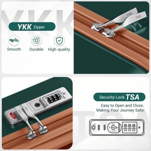 KSK2583 - Kono Premium ABS+PC 28 Inch Hard Shell Large Travel Suitcase for Long Haul Travel with TSA Lock - Green and Brown