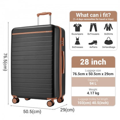 Kono 28" KSK2584 - Scratch-Resistant Hard Shell Suitcase with Horizontal Stripe Design, Brown Accents & Spinner Wheels