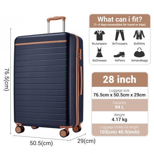 Kono 28" KSK2584 - Scratch-Resistant Hard Shell Suitcase with Horizontal Stripe Design, Brown Accents & Spinner Wheels