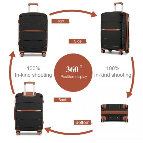 KSK2591 - Kono 24-Inch PP Modern Scratch-Resistant Medium Suitcase with TSA Lock & Stylish Brown Accents - Black and Brown