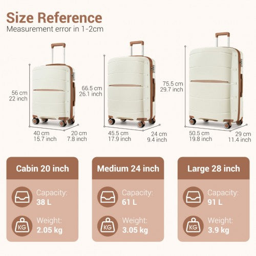KSK2591 - Kono 20-Inch PP Modern Scratch-Resistant Cabin Suitcase with TSA Lock & Stylish Brown Accents - Cream and Brown