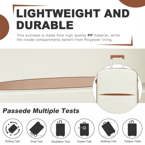 KSK2591 - Kono 20-Inch PP Modern Scratch-Resistant Cabin Suitcase with TSA Lock & Stylish Brown Accents - Cream and Brown