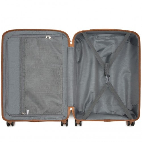KSK2591 - Kono 24-Inch PP Modern Scratch-Resistant Medium Suitcase with TSA Lock & Stylish Brown Accents - Cream and Brown