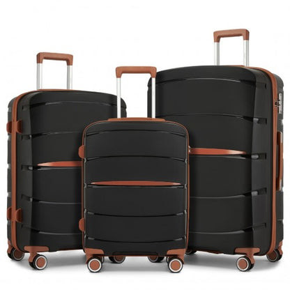 KSK2591 - Kono 20/24/28 inch PP Modern Scratch-Resistant Suitcase Set with TSA Lock & Stylish Brown Accents - Black and Brown