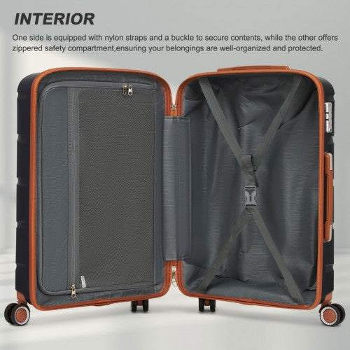 KSK2591 - Kono 20/24/28 inch PP Modern Scratch-Resistant Suitcase Set with TSA Lock & Stylish Brown Accents - Black and Brown