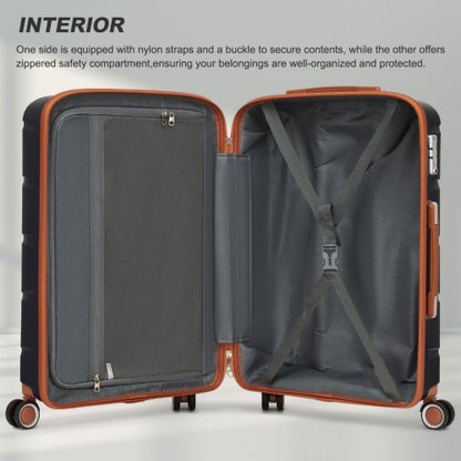 KSK2591 - Kono 20/24/28 inch PP Modern Scratch-Resistant Suitcase Set with TSA Lock & Stylish Brown Accents - Black and Brown