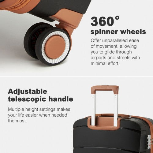 KSK2591 - Kono 20/24/28 inch PP Modern Scratch-Resistant Suitcase Set with TSA Lock & Stylish Brown Accents - Black and Brown