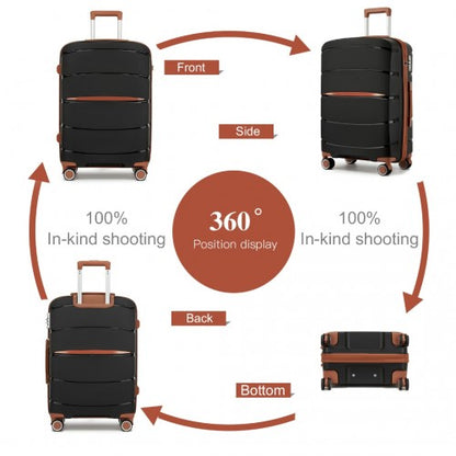 KSK2591 - Kono 20/24/28 inch PP Modern Scratch-Resistant Suitcase Set with TSA Lock & Stylish Brown Accents - Black and Brown