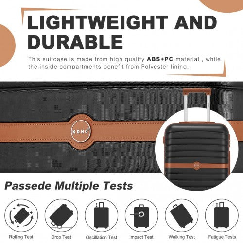 KSK2592 - Kono PC Striped Design with Colour-Block Details 3-Piece Hardshell Luggage Set with Spinner Wheels - Black and Brown