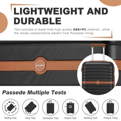 KSK2592 - Kono PC Striped Design with Colour-Block Details 3-Piece Hardshell Luggage Set with Spinner Wheels - Black and Brown