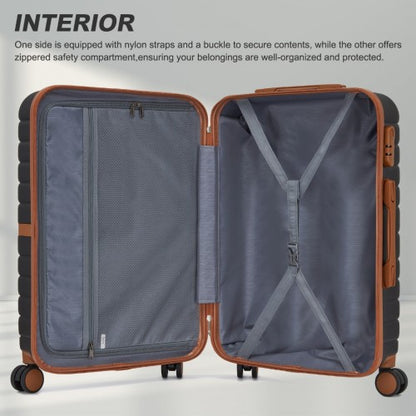 KSK2592 - Kono PC Striped Design with Colour-Block Details 3-Piece Hardshell Luggage Set with Spinner Wheels - Black and Brown