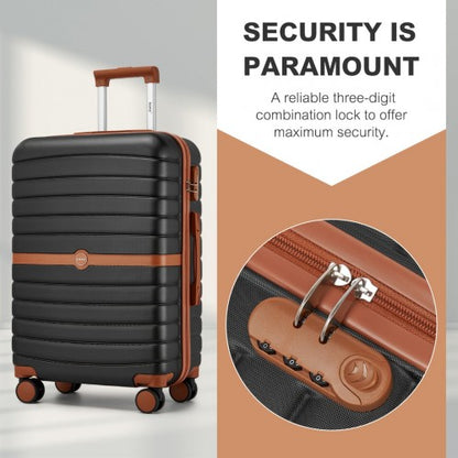 KSK2592 - Kono PC Striped Design with Colour-Block Details 3-Piece Hardshell Luggage Set with Spinner Wheels - Black and Brown