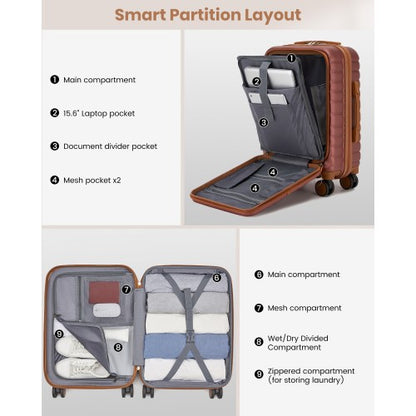 KSK2592 - Kono 21-Inch Front-Opening Cabin Suitcase with 15.6-Inch Laptop Compartment