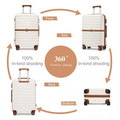 KSK2592 - Kono PC Striped Design with Colour-Block Details 3-Piece Hardshell Luggage Set with Spinner Wheels - Cream and Brown