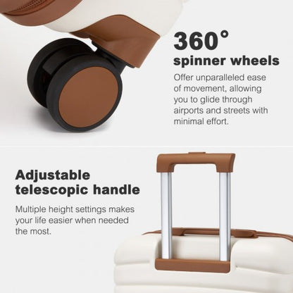 KSK2592 - Kono PC Striped Design with Colour-Block Details 3-Piece Hardshell Luggage Set with Spinner Wheels - Cream and Brown