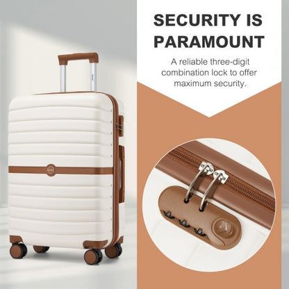 KSK2592 - Kono PC Striped Design with Colour-Block Details 3-Piece Hardshell Luggage Set with Spinner Wheels - Cream and Brown