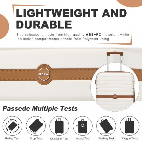 KSK2592 - Kono PC Striped Design with Colour-Block Details 3-Piece Hardshell Luggage Set with Spinner Wheels - Cream and Brown