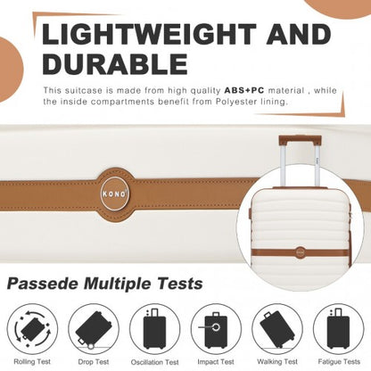 KSK2592 - Kono PC Striped Design with Colour-Block Details 3-Piece Hardshell Luggage Set with Spinner Wheels - Cream and Brown