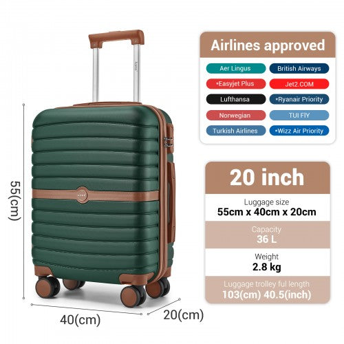 KSK2592+EA2212 - Kono 20 Inch ABS+PC Hard Shell Cabin Suitcase Set with Travel Bag & Toiletry Pouch