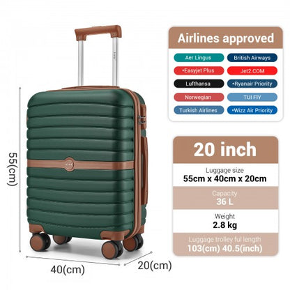 KSK2592+EA2212 - Kono 20 Inch ABS+PC Hard Shell Cabin Suitcase Set with Travel Bag & Toiletry Pouch