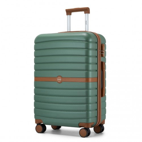 KSK2592 - Kono PC Striped Design with Colour-Block Details 3-Piece Hardshell Luggage Set with Spinner Wheels - Green and Brown