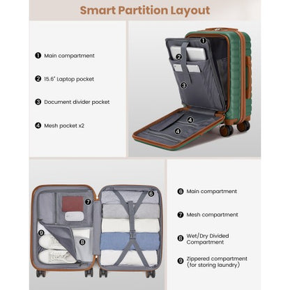 KSK2592 - Kono 21-Inch Front-Opening Cabin Suitcase with 15.6-Inch Laptop Compartment