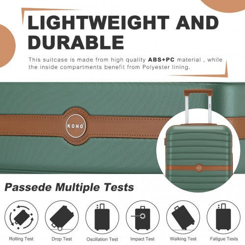 KSK2592 - Kono ABS+PC 20-Inch Striped Design with Colour-Block Details Carry-On Cabin Suitcase with Silent Spinner Wheels - Green and Brown
