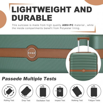 KSK2592 - Kono ABS+PC 20-Inch Striped Design with Colour-Block Details Carry-On Cabin Suitcase with Silent Spinner Wheels - Green and Brown