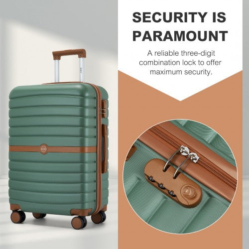 KSK2592 - Kono PC Striped Design with Colour-Block Details 3-Piece Hardshell Luggage Set with Spinner Wheels - Green and Brown