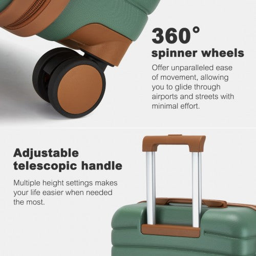 KSK2592 - Kono PC Striped Design with Colour-Block Details 3-Piece Hardshell Luggage Set with Spinner Wheels - Green and Brown