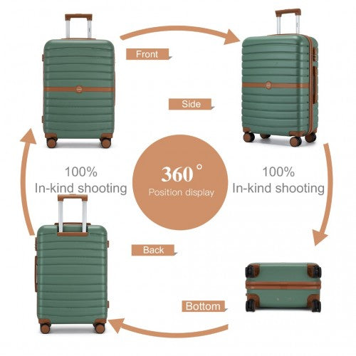 KSK2592 - Kono PC Striped Design with Colour-Block Details 3-Piece Hardshell Luggage Set with Spinner Wheels - Green and Brown