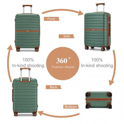 KSK2592 - Kono PC Striped Design with Colour-Block Details 3-Piece Hardshell Luggage Set with Spinner Wheels - Green and Brown