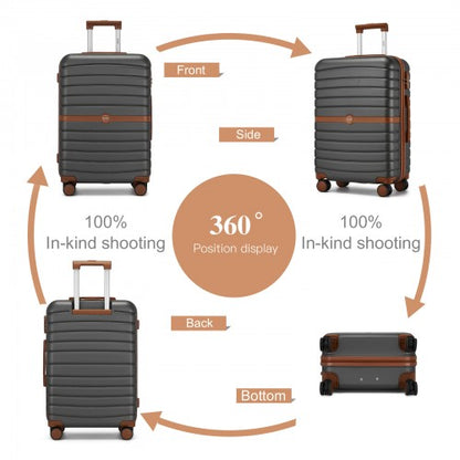 KSK2592 - Kono PC Striped Design with Colour-Block Details 3-Piece Hardshell Luggage Set with Spinner Wheels - Grey and Brown